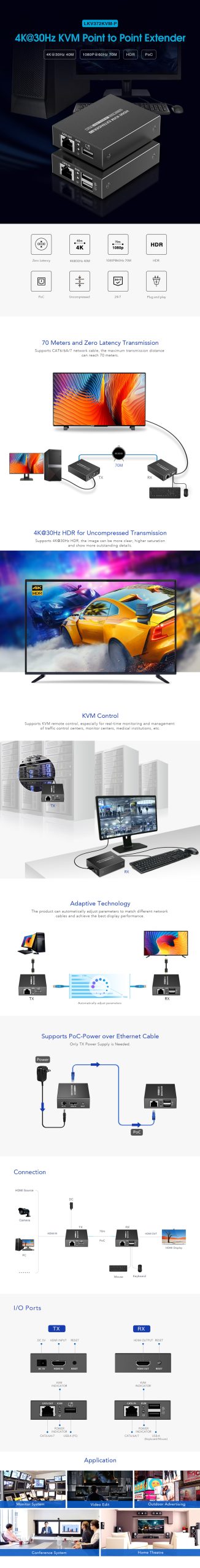 Bộ mở rộng HDMI qua cáp mạng Lenkeng LKV372KVM-P